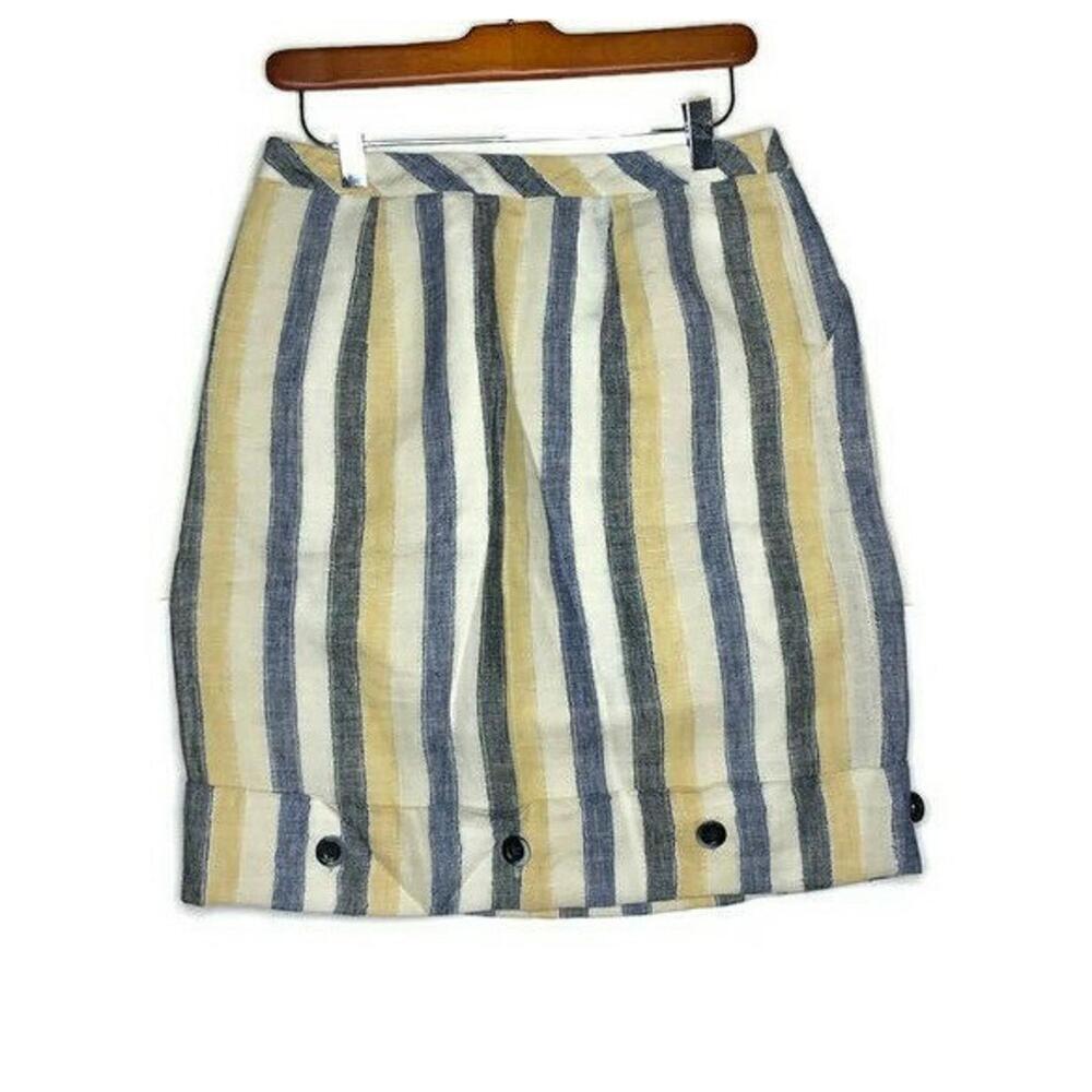 Anthropologie Edme & Esyllte Striped Linen Skirt Knee Length Lined Buttons Sz 2 - Picture 2 of 8